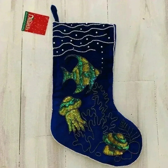 Under The Sea Stocking w/ pearl beads and sequins - Picture 1 of 7